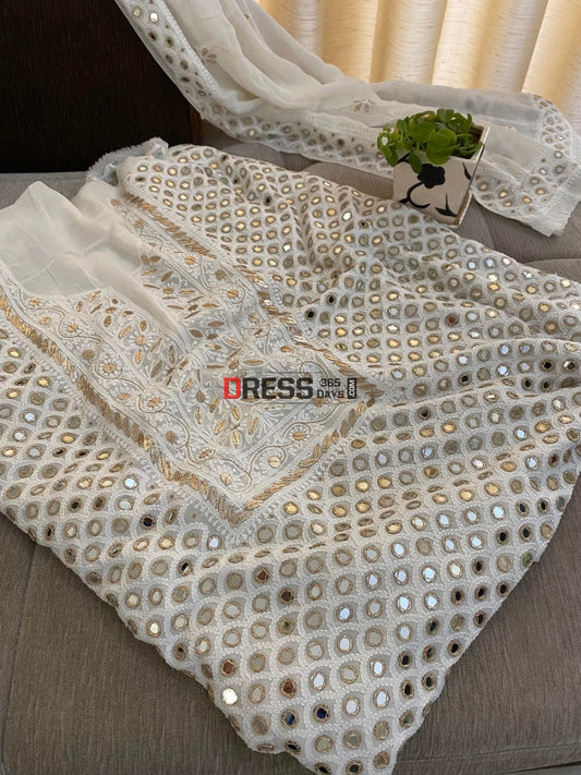 Neckline Ivory Mirror Chikankari Suit Suits