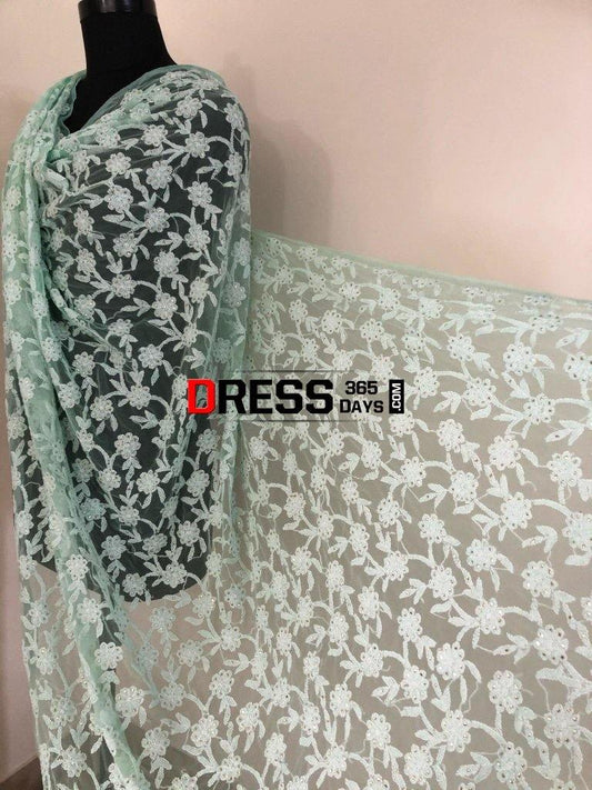 Net Fabric Chikankari Mukaish Dupatta