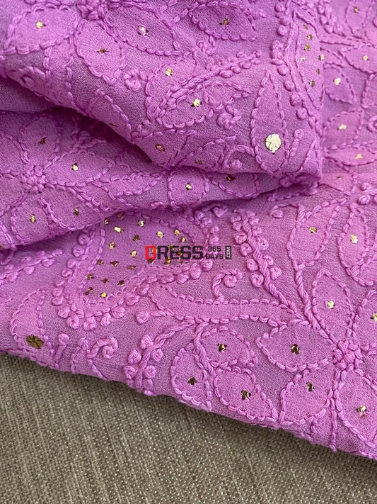 Onion Pink Mukaish Neckline Chikankari Kurta Dupatta Suits