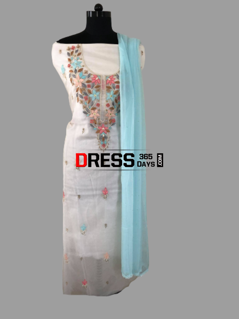 Organza Beads And Multicolour Chikankari Suit Suits