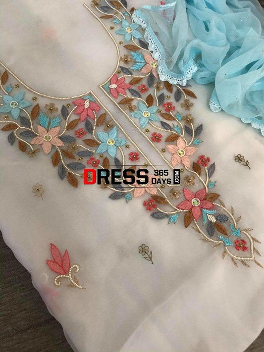 Organza Beads And Multicolour Chikankari Suit Suits