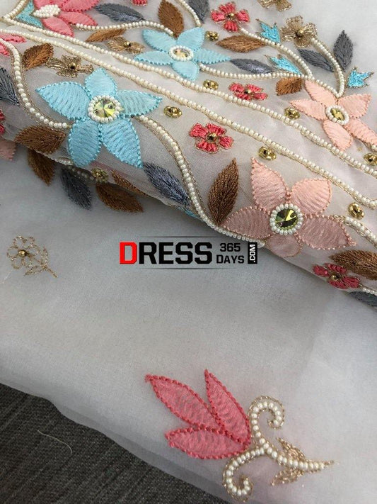 Organza Beads And Multicolour Chikankari Suit Suits