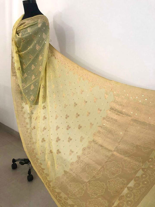 Chanderi Silk Banarsi Aari Zari Mukaish Stole Dupatta - Dress365days