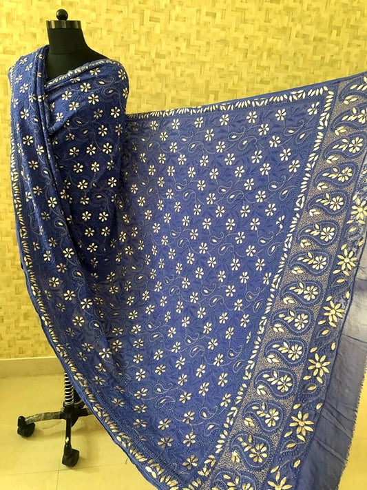 Royal Blue Lucknowi Chikankari Dupatta with Heavy Gota Patti Work