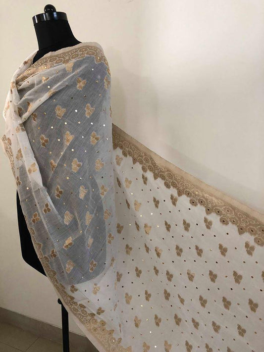 Chanderi Banarsi Aari Zari Mukaish Stole/ Dupatta - Dress365days