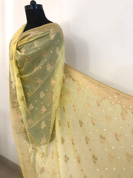 Chanderi Silk Banarsi Aari Zari Mukaish Stole Dupatta - Dress365days