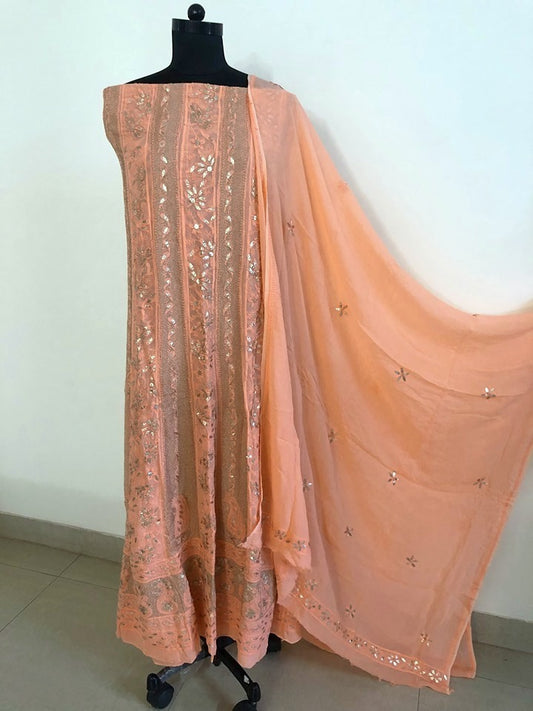 Viscose Georgette Chikankari Anarkali Suit with Gota Patti (Anarkali and Dupatta)