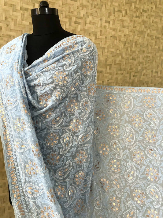 Powder Blue Chikankari Gota Patti Dupatta