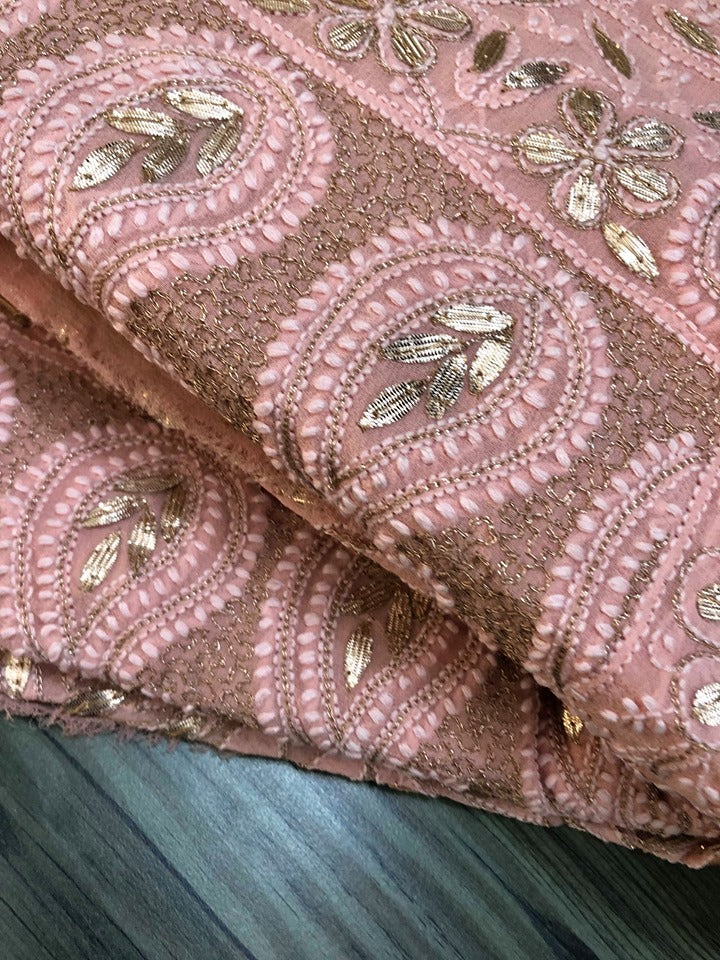 Peach Chikan Gota Patti Saree