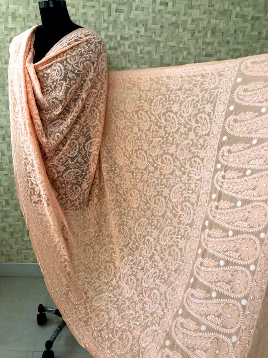 Peach Lucknow Chikankari Dupatta