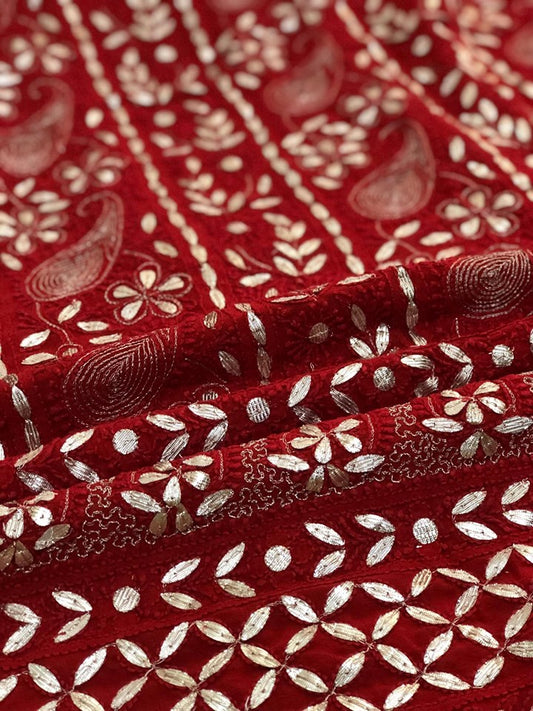 Red Gota Patti Work Chikankari Suit