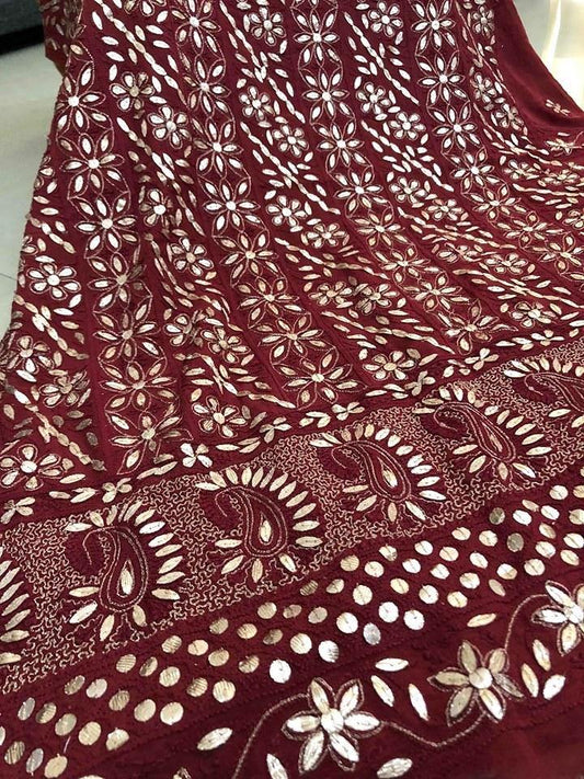 Dusty Maroon Gota Patti Work Chikankari Suit - Dress365days