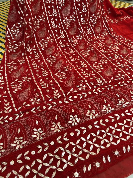 Red Gota Patti Work Chikankari Suit