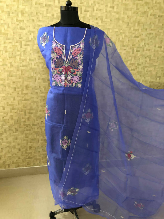 Organza Chikankari Suit Fabric with Beads Work (Kurta and Dupatta)