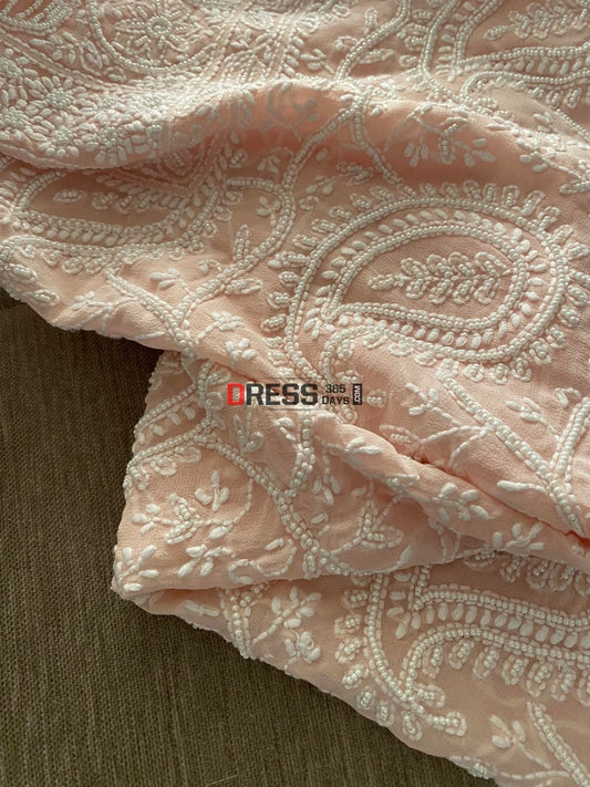 Pastel Pink Pearl Chikankari Suit Suits