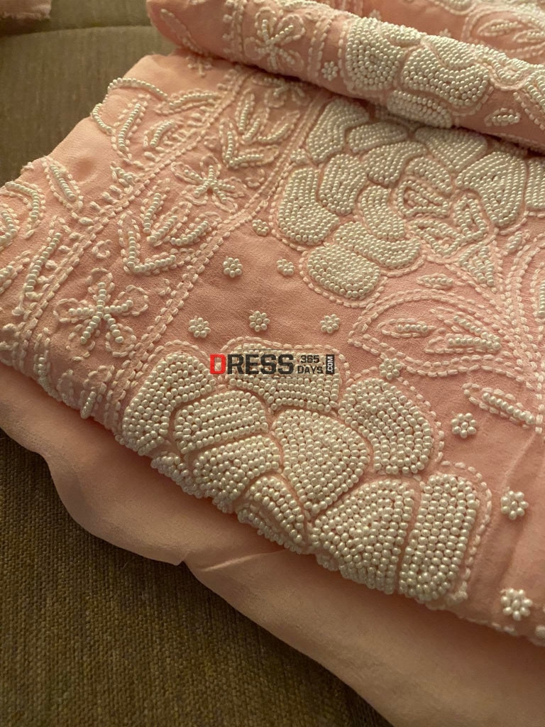 Pastel Pink Pearl & Chikankari Suit Suits