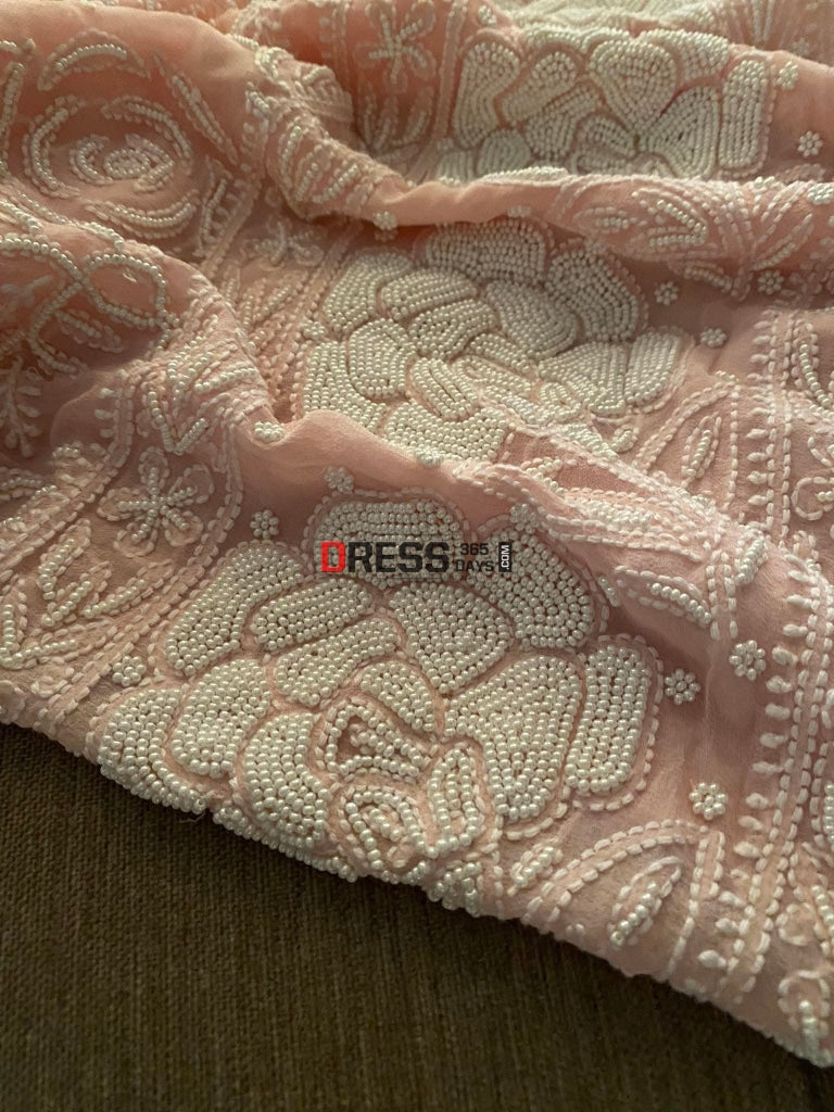 Pastel Pink Pearl & Chikankari Suit Suits