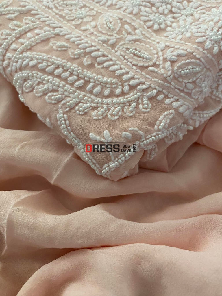 Pastel Pink Pearl Chikankari Suit Suits