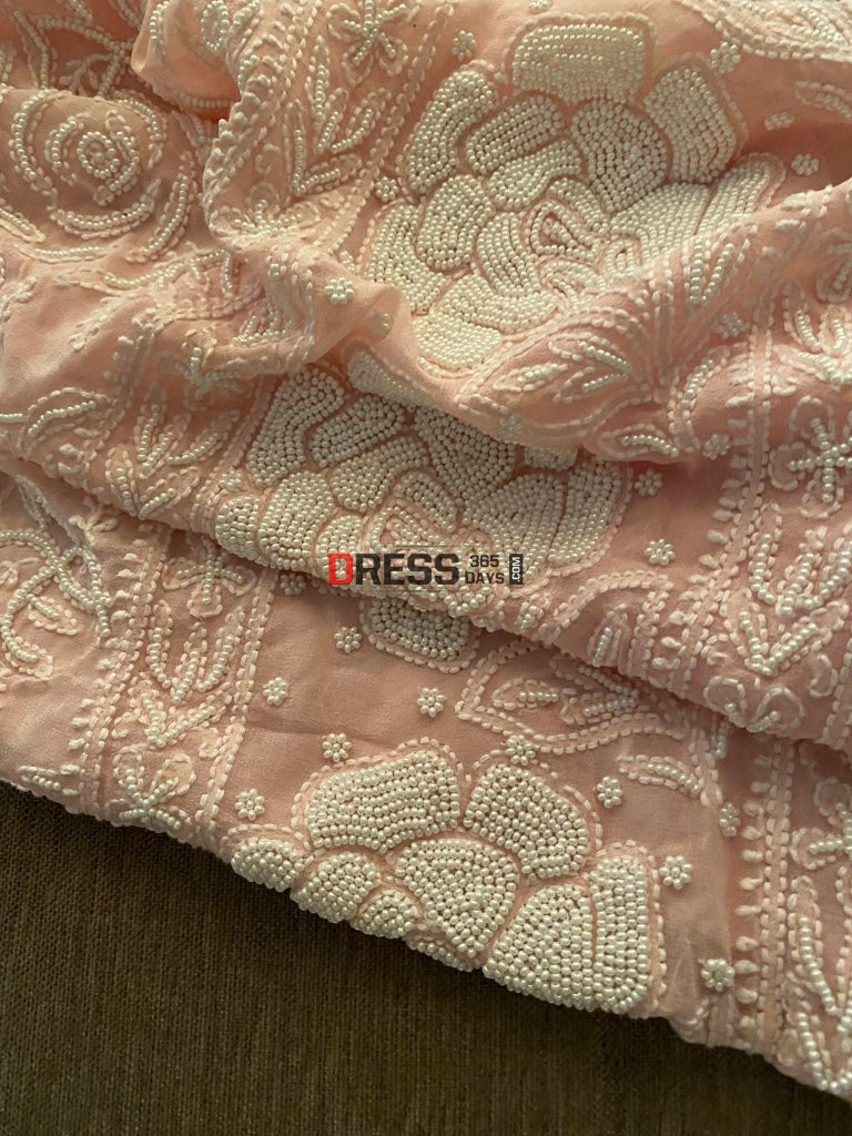 Pastel Pink Pearl & Chikankari Suit Suits