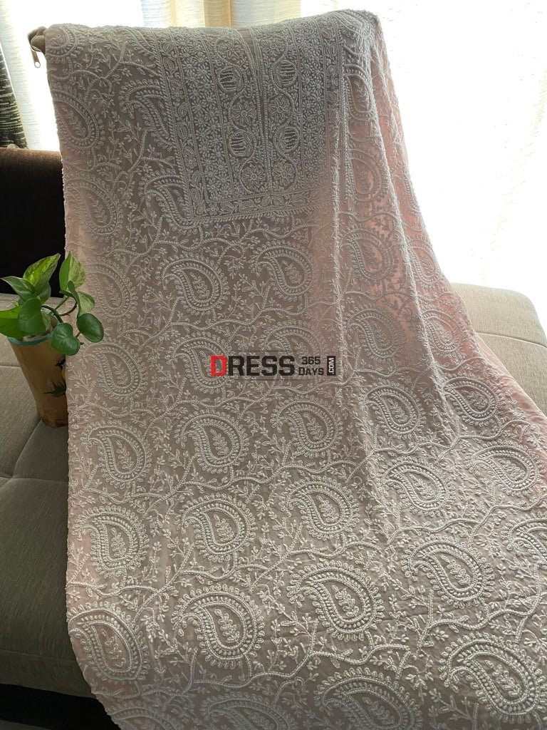 Pastel Pink Pearl Chikankari Suit Suits