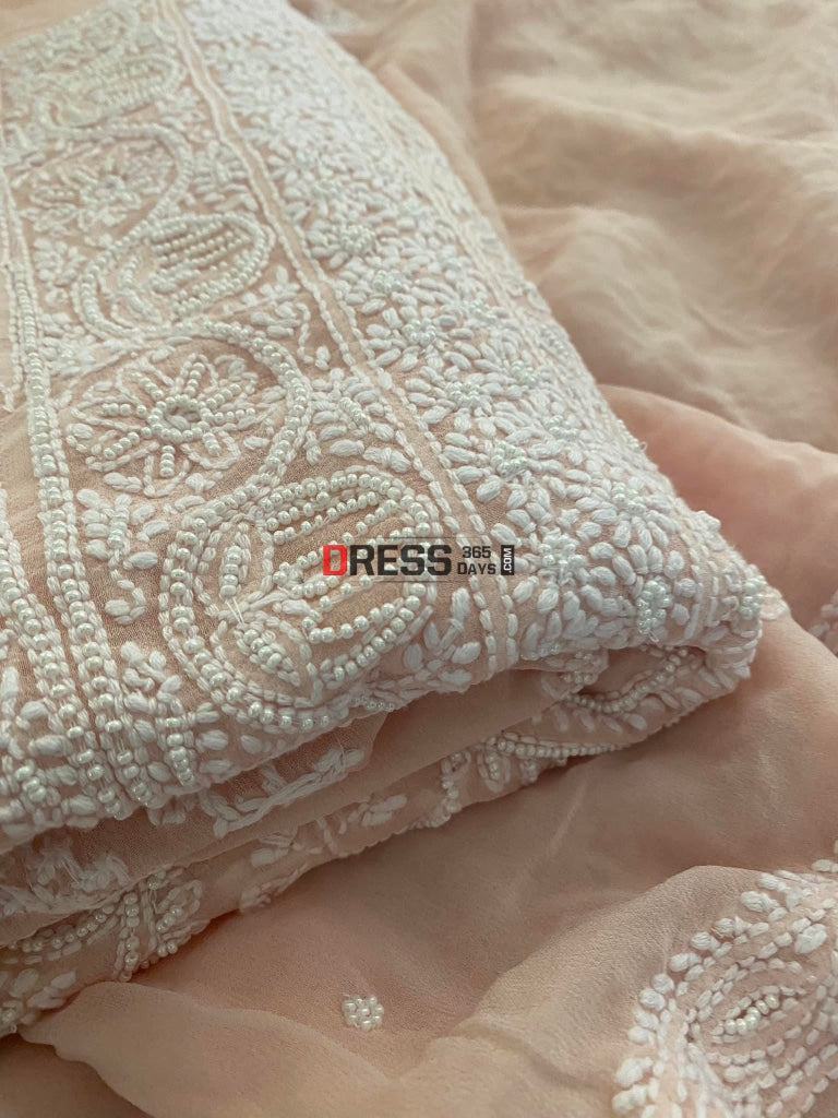 Pastel Pink Pearl Chikankari Suit Suits