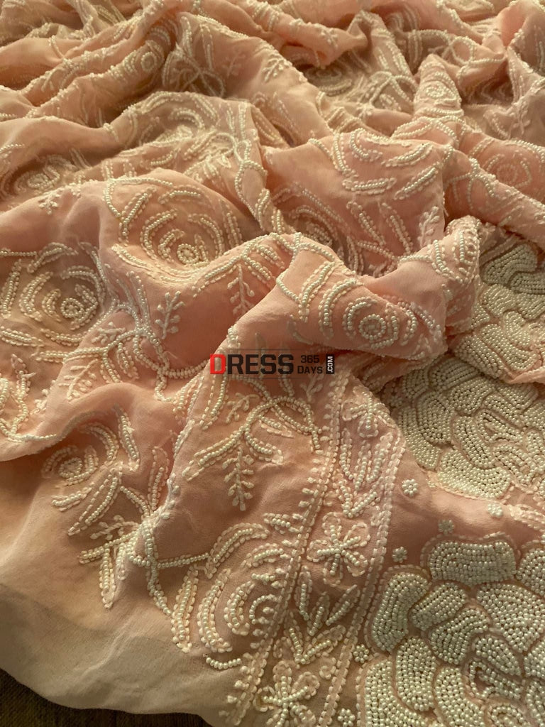 Pastel Pink Pearl & Chikankari Suit Suits