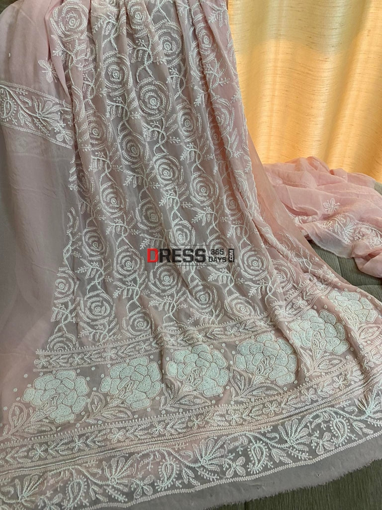 Pastel Pink Pearl & Chikankari Suit Suits