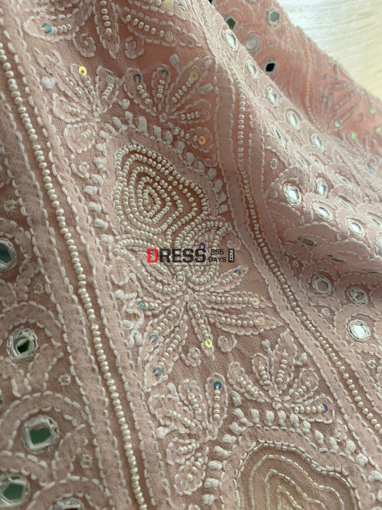 Pastel Pink Pearl Mirror Chikankari Suit Suits