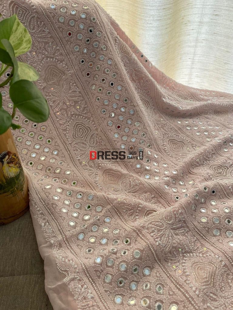 Pastel Pink Pearl Mirror Chikankari Suit Suits