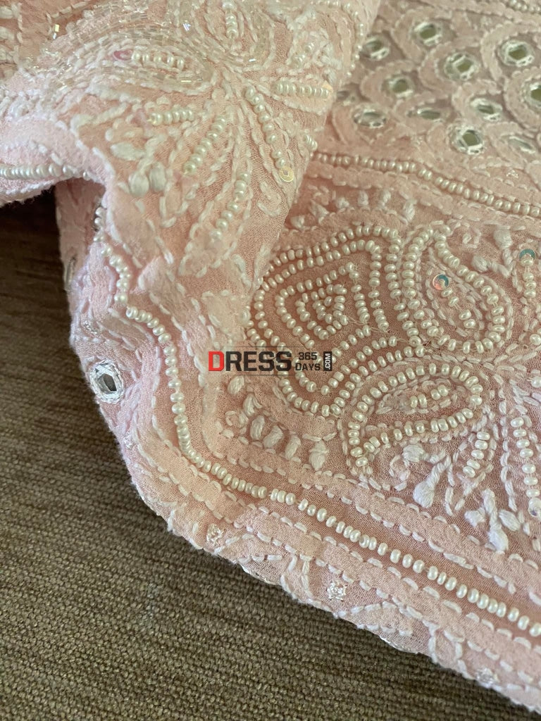 Pastel Pink Pearl Mirror Chikankari Suit Suits