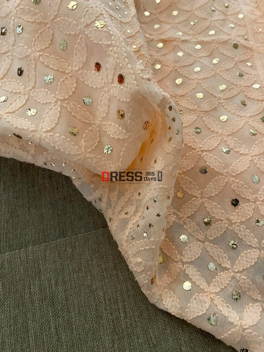 Peach Chikankari & Mukaish Kurta Dupatta Set Suits