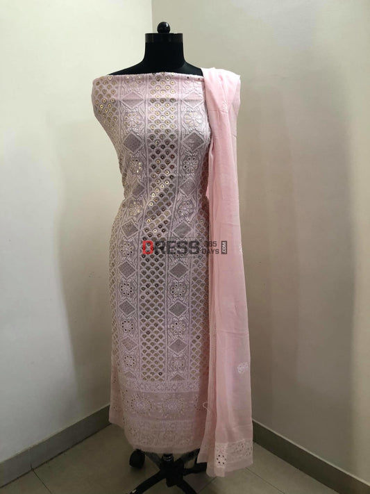 Peach Chikankari Ring Mukaish Suit Suits