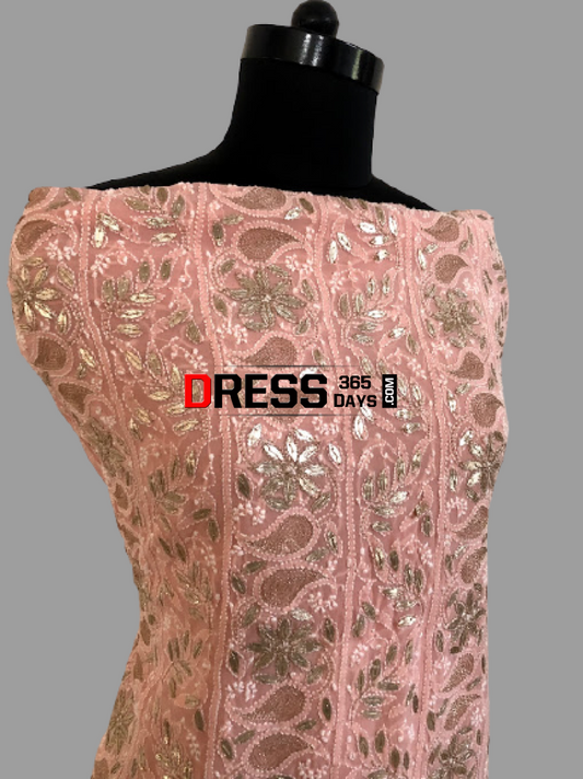 Peach Gota Patti Lucknow Chikankari Suit Suits