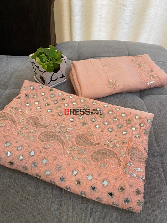 Peach Mirror & Gota Patti Chikankari Suit Suits