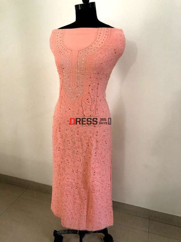 Peach Mukaish Chikankari Suit - Dress365days