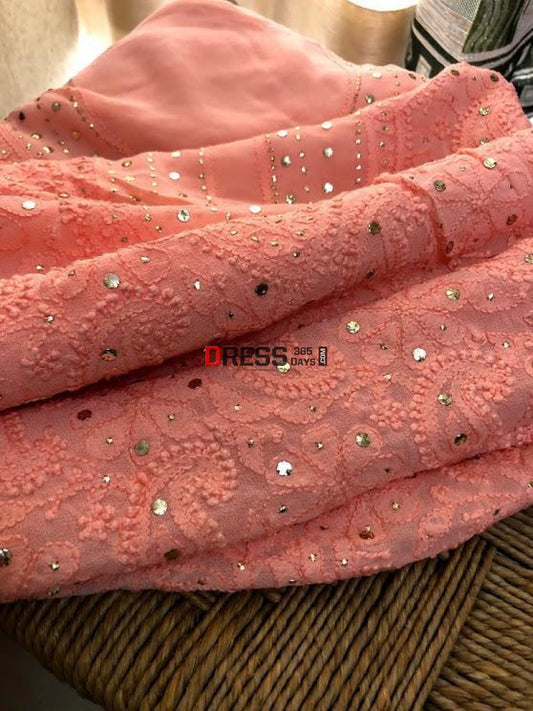 Peach Mukaish Chikankari Suit - Dress365days