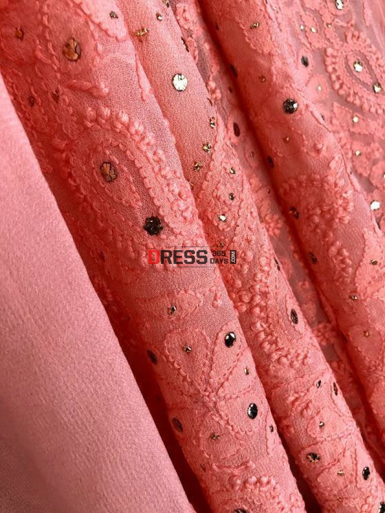 Peach Mukaish Chikankari Suit - Dress365days