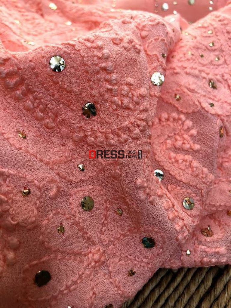 Peach Mukaish Chikankari Suit - Dress365days