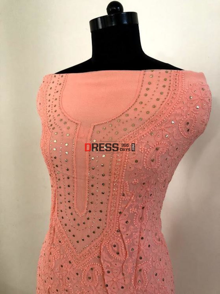 Peach Mukaish Chikankari Suit - Dress365days