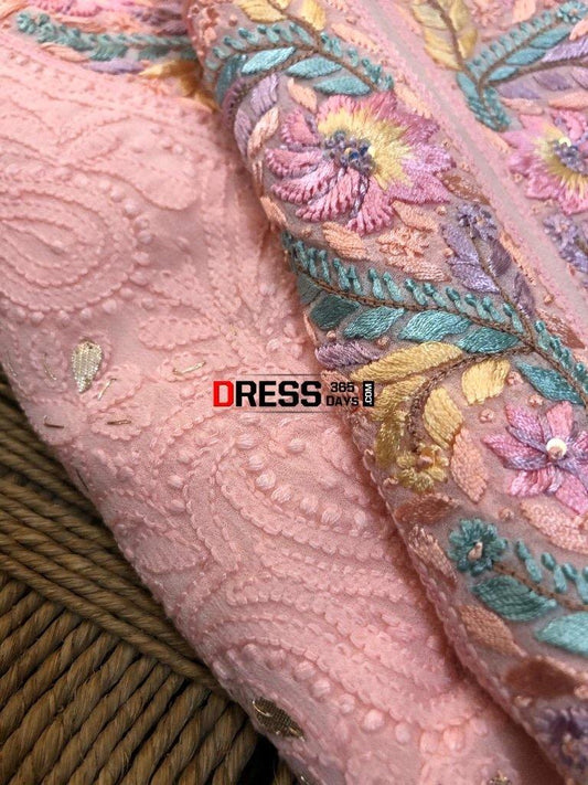 Peach Parsi Gara Chikankari Suit Suits