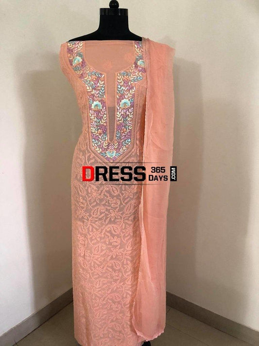 Peach Parsi Gara Chikankari Suit Suits