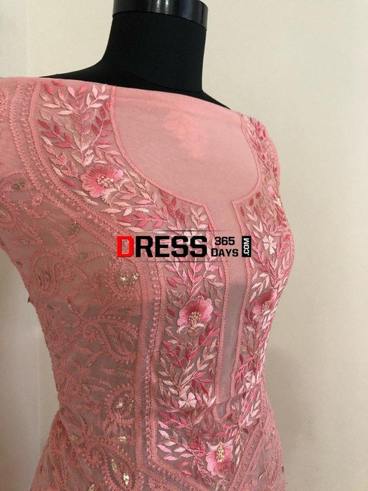 Peach Parsi Gara Chikankari Suit Suits