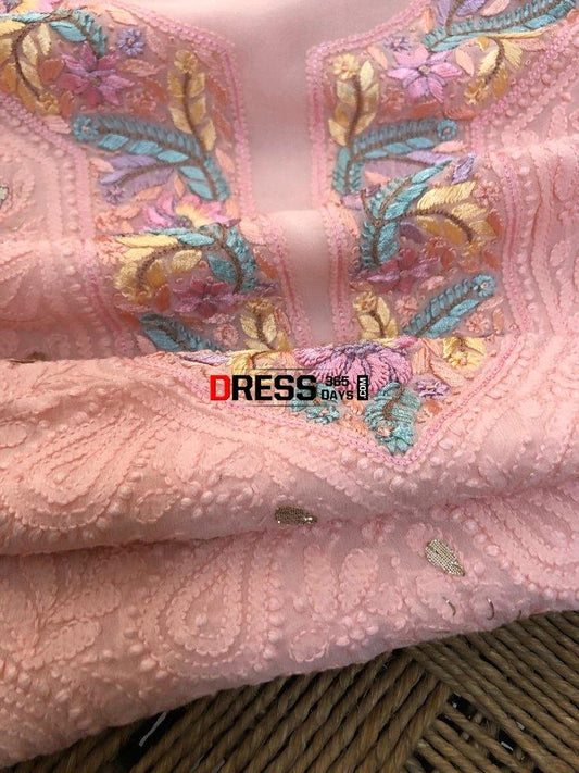 Peach Parsi Gara Chikankari Suit Suits