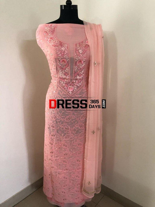 Peach Parsi Gara Chikankari Suit Suits