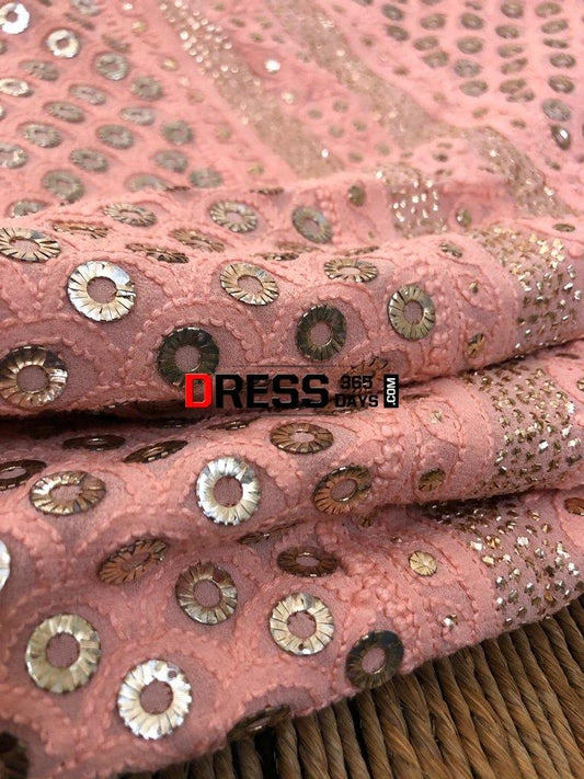 Peach Ring Mukaish Chikankari Suit Suits