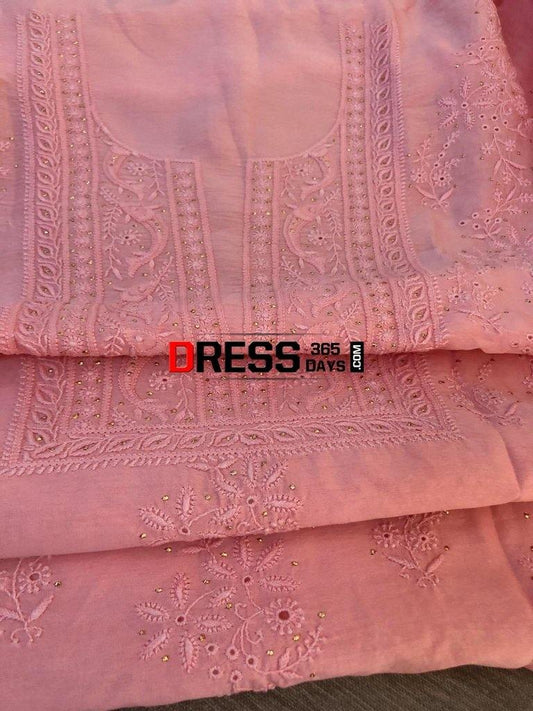 Peachy Pink Fine Chikankari Suit Suits