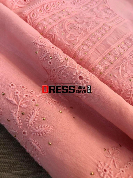 Peachy Pink Fine Chikankari Suit Suits