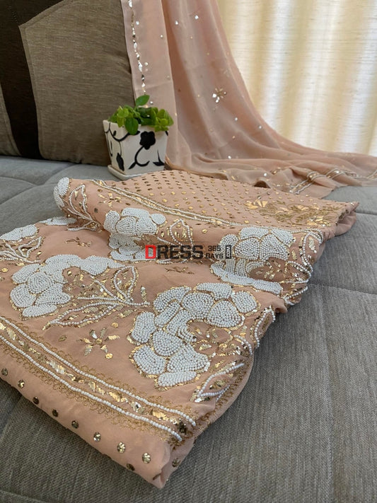 Pearl Kamdani & Work Lucknowi Suit Chikankari Suits