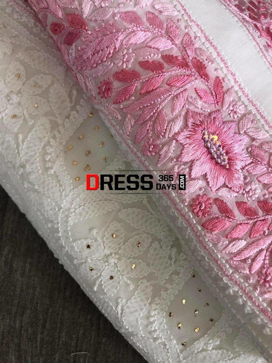 Pink Neckline Georgette Chikankari Suit Suits