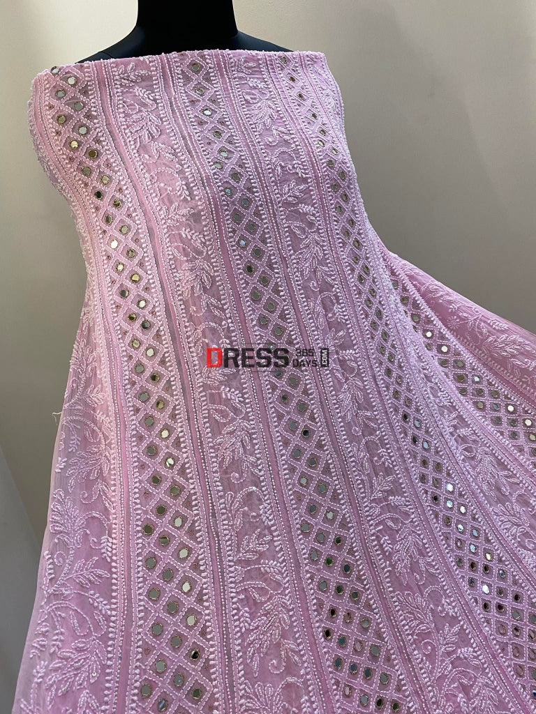 Pink Pearl & Mirror Lucknowi Anarkali Suit Chikankari